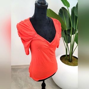 Elle Peach Rouched Short Sleeve Shirt